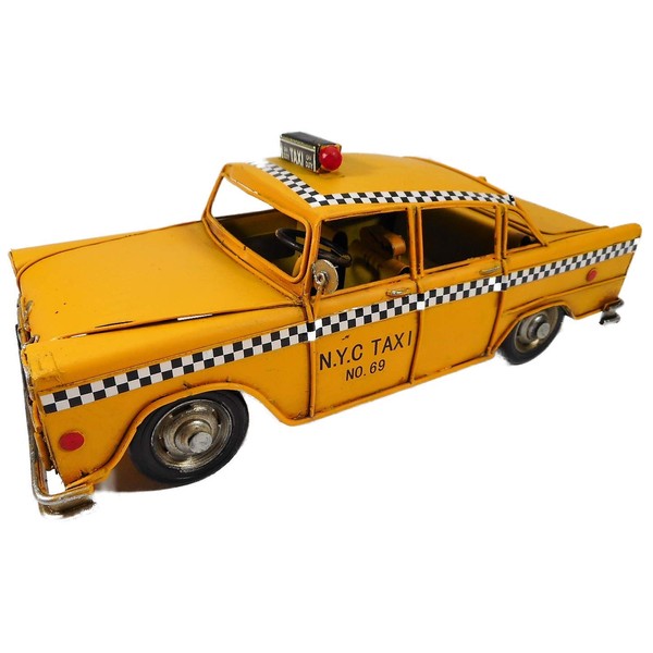 Trends & Trade Yellow New York Taxi Decorative Tin Car 27 x 12 cm N.Y.C. No. 69 Car Collectible Tin Car Model Retro Nostalgia Figure GCE F70