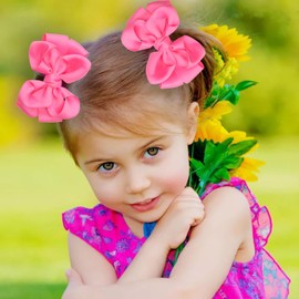 Zolyco 4 Inches Double Hair Bows for Women Girls Thick Ribbon Boutique Alligator Clips Hair Accessories for Older Kids Children Young Girls 2 Pcs (Hot Pink)