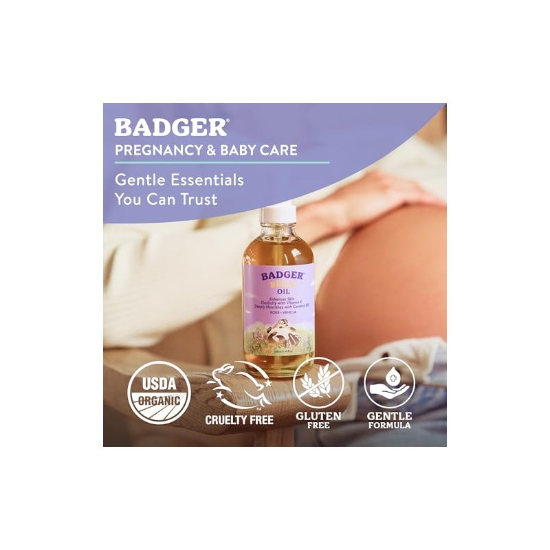 Badger - Aceite embarazado Rose del vientre y vainilla -