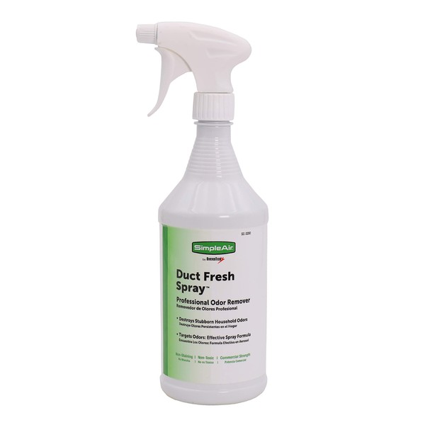 SimpleAir SC-3200 Duct Fresh Spray Air Freshener, Cleaner, Deodorizer Professional HVAC Home & Automotive Odor Remover, 32 Oz, Clear, 32 Fl Oz