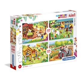 Clementoni - 21304 - Supercolor Puzzle for Children - The Farm - 2 x 20pc + 2X 60pc Puzzle