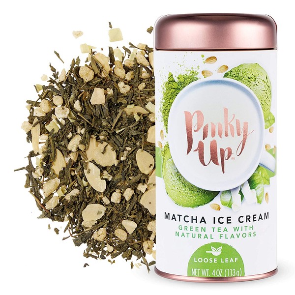 Pinky Up Matcha Ice Cream Loose Leaf Tea | Whole Leaf Green Tea, 30-55 mg Caffeine Per Serving, Naturally Low Calorie & Gluten Free | 3.5 Ounce Tin, 25 Servings