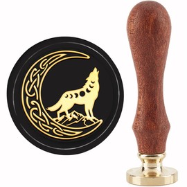 craspire Wolf Wax Seal Stamp Moon Sealing Wax Stamp 30 mm Retro Vintage Removable Brass Stamp Head with Wooden Handle for Invitations Cards Gift Packaging