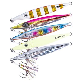 Goture Fishing Jigs Saltwater, Vertical Jig Saltwater Freshwater, Jig Fishing Lures with Glow Double Assist Hooks, Speed Fast Jig, 5PCS 150g Fishing Jigging Spoon Lures for Tuna, Salmon, Kingfish