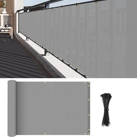 SunnyRoyal 3'x50' Balcony Privacy Fence Apartment UV Protection Screen Fence Windscreen Cover for Balcony Porch Deck Outdoor Patio Backyard with Zip Ties (Gray)