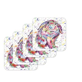 Coaster Lop Rabbit Bunny Eared Wildlife Animals Coasters Watercolour Art Gift Work Office Dining Tea coffee (4)
