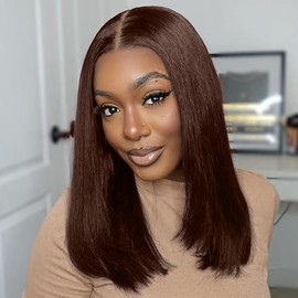 EAGERA Brown Bob Glueless Wigs Human Hair Pre Plucked Pre Cut 14 Inch 7x5 Brown HD Lace Closure Wig 200% Density