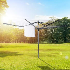 Sukkiri Homu Rotary Outdoor Umbrella Drying Rack, Retractable Outdoor Drying Rack, Height Adjustable,196 ft. Clothesline for Yard, Garden