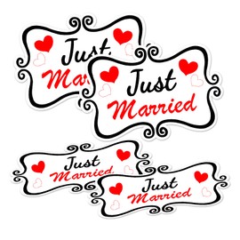 Dakchor Just Married Car Magnet Set, Strong Magnetic Just Married Me Sign for Car Wedding Decoration Magnet White 4 PCS(2 Large 12 * 8 in + 2 Small 12 * 4 in)