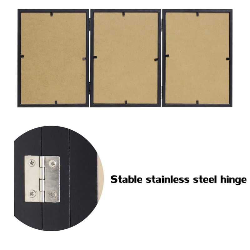 3 Picture Frame 5x7 Black Triple Hinged MDF Wood with