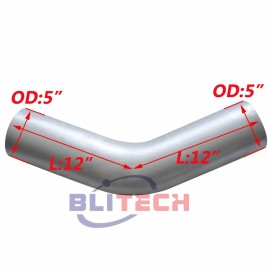 Blitech Racing New 5" OD x12" inch Arms Aluminized 45 Degree Exhaust Elbow Pipe Tube