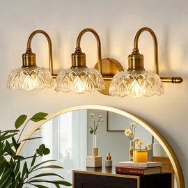 UOFUS Gold Vintage Vanity Light 3 Lights Bathroom Lighting Fixtures Over Mirror with Clear Glass Shade