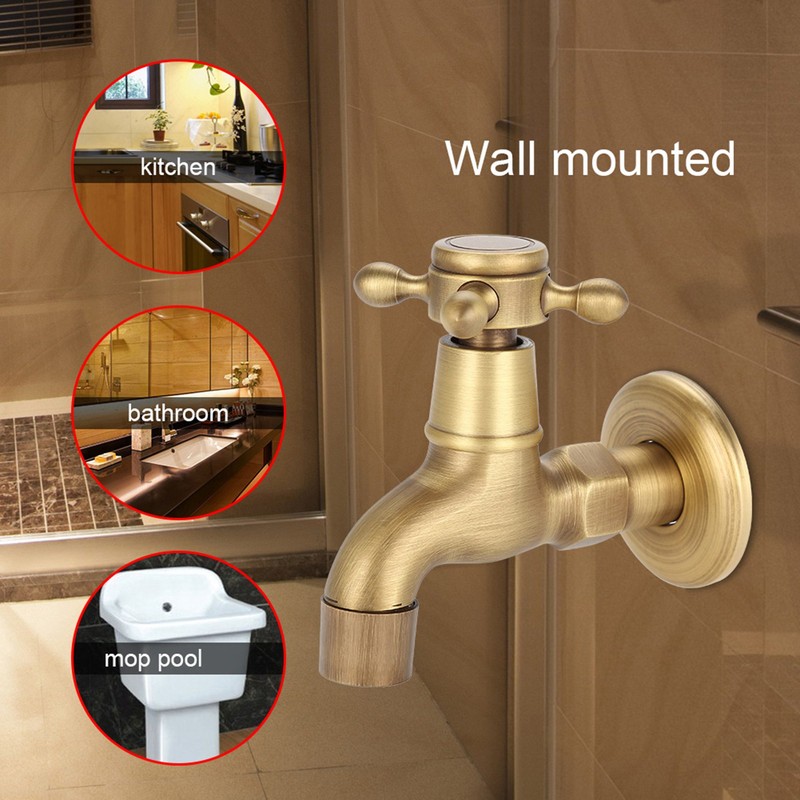 Wall Mounted Vintage Solid Brass Faucet Single Cold Water Tape