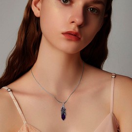 Plesitep 925 Sterling Silver Lizard Necklace for Women Hexagonal Purple Agate Gemstone Birthstone Pendant for Her Quartz Healing Crystal Reiki Necklace Jewelry for Mom