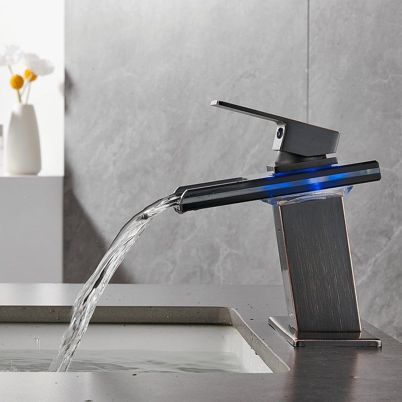 AVSIILE LED Bathroom Sink Faucet, Oil Rubbed Bronze Waterfall Single