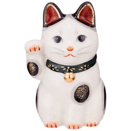 Yakushi Kiln 7852 Ceramic Chrysanthemum Flower Maneki Neko Maneki Neko Right Hand Raise Small, Height Approximately 4.3 inches (11 cm), Green, Made in Japan