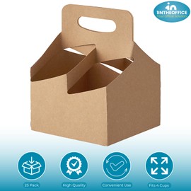 1InTheHome 4 Cup Drink Carrier with Handle, Cup Carriers for Drinks, Drink Holder, 12-24 oz., Kraft Paperboard, 25 Pack