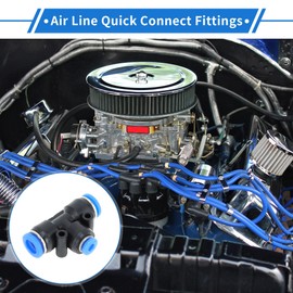 VekAuto Push to Connect Air Fittings 5/16"x5/32"x5/16" t Type Reducing Air Line Quick Connector Plastic 6 Pcs Blue Black