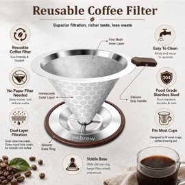 Pour Over Coffee Dripper, Stainless Steel Coffee Filter 600 Mesh Ultra-Fine,Paperless Reusable Coffee Filter,1-2 Cup Portable Single Serve Coffee Maker for Home Office Travel
