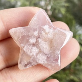 Fekuar Cherry Flower Quartz Crystal Star Chakra Stones for Reiki Healing Yoga Balance Meditation Polished Mini Pocket Palm Stone 1 Inch (30mm)