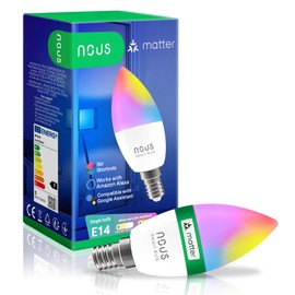 NOUS P4 Smarte WIFI Glühbirne RGB E14, Kompatibel mit Matter, Alexa, Google Home & Apple HomeKit, Smart Home, Fernbedienung, LED Lampe Farbwechsel, Glühbirne Farbwechsel, RGB Glühbirne, 2.4 GHz WiFi