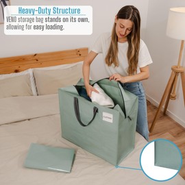 VENO 4 Pack Storage Moving Bags, Organizer Bag, Storage Tote, Zipper On Top, Sturdy, Carrying Bag, Camping Bag for Clothes, Bedding, Comforters, Pillows (22 Gallon Light Green, 4 Pack)