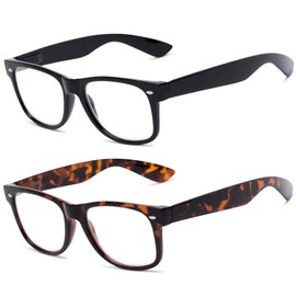 VeryHobby 2 Pairs Vintage Retro Inspired Clear Lens Reading Glasses Full Lens Reader for Men and Women (2 Pairs: Matte Black & Tortoise Brown, 3.00)