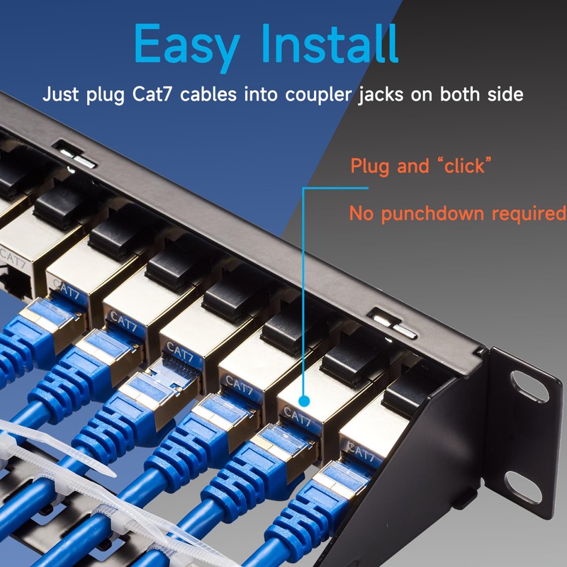 Lysymixs 24 Port RJ45 Patch Panel Cat7 STP Feed Through,