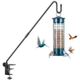 IVOODi Heavy Duty Adjustable Deck Railing Hook - 28-Inch Outdoor Clamp-Mount Hanging System for Bird Feeders, Wind Chimes & Garden Decor (Fits 2.75" Thickness, Max 12lbs)