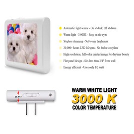 Plug in Dimmable LED Night Light with Dusk to Dawn Auto Sensor, Adjustable Brightness, Warm Light, Auto On/Off Nightlight for Bathroom, Hallway, Nursery, Bedrooms - Maltese Puppies