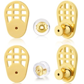 Big Earring Backs Replacements for Droopy Ears, 4 PCS Sturdy Earrings Lifter and 2 PCS Silicone Earring Backs for Studs Heavy Earrings, Gold