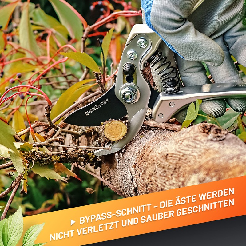 GRÜNTEK SILVERCUT Professional Bypass Secateurs Pruning Garden Shear 230mm, Blade