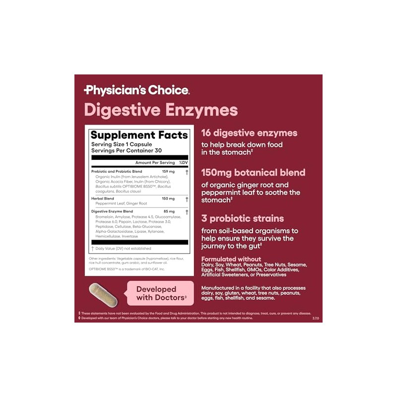 Physicians CHOICE Enzimas digestivas - Multienzimas, bromelina, prebióticos y probióticos