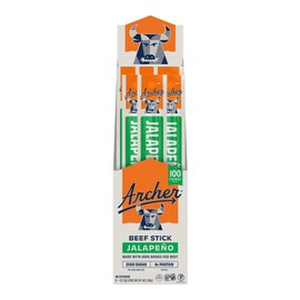 Archer Jerky Beef Jerky Sticks Jalapeno - Grass Fed Beef Sticks Individually Wrapped, Bulk, Protein Snack Packs, Gluten Free, Paleo, Keto, Sugar Free - 1 oz Each (Pack of 18)