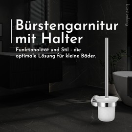 Bürstenking Toilet Brush with Holder, Matt Brushed Stainless Steel, Toilet Brush for Wall Mounting, Brush Head with 77 mm Diameter, Bathroom Toilet Set, Part of the 190 Series
