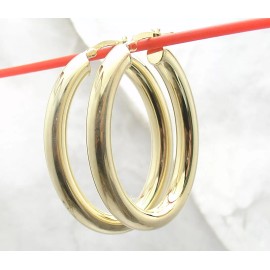 HSN 1.5"  Technibond  Plain Oval Hoop Earrings 14K Yellow Gold Plated Silver 5mm