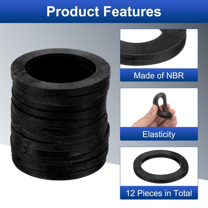 sourcing map 12 Pcs Solid Nitrile Rubber Flat Washer DN65