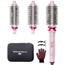 Wavytalk Heatwave Pro Ionic Thermal Brush Set, 3-Size Heated Round Brush for Short to Long Hair, Bilateral Negative Ions for Frizz-Free Shiny Blowout, Pink