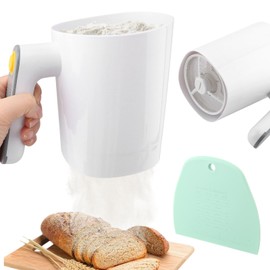 Electric Flour Sifter, Battery Operated Flour Sifter for Baking with Dough Scraper, Cup Shape Kitchen Cooking Baking Pastry Tools 4 Cup/1L Capacity