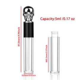 COSIDEA 8pcs Empty Round 5ml 0.17oz Silver skull lip gloss tubes with wand fancy Lipgloss tube containers for lip oil packing