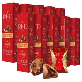 Red Delight Milk Chocolate Diamond Truffles with Smooth Nut Filling - Pack of 10 (With 40 Chocolate Truffles) 15.50oz Creamy Treats - Kosher, No Added Sugar, Gluten-Free European-Style Chocolates