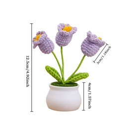 FZBNSRKO 3 Pcs Mini Crochet Sunflower Potted Plant,Hand-Knitted Flower,Crochet Tulip Flower/Bell Orchids Flower/Sunflower Flower for Home Office Table Decoration(Purple Orchids Flower)