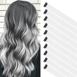 10 Pcs Hair Extensions Clip In, White Clip in Hair Extension 22 Inch White Hair Extensions Synthetic Clip in Hair Extensions Hair Accessories for Kid Girls Women Hair Decor