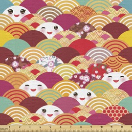 Lunarable Kawaii Tela por Metro, Diversión Kawaii Squama, Decorativa para Tapicería y Textiles del Hogar, 2 yardas, Multicolor