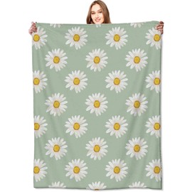 VODRM Daisy Blanket Butterfly White Floral Pattern on Mint Green Throw Blankets Gifts for Girls Women Lightweight Soft Fleece Cozy for Sofa Couch Bed Room Birthday Boho Spring Decor 50x60in