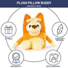 Jay Franco Bluey Plush Pillow Buddy - Soft Plushie Stuffed Pillow, 17 Inches, Orange - Bingo