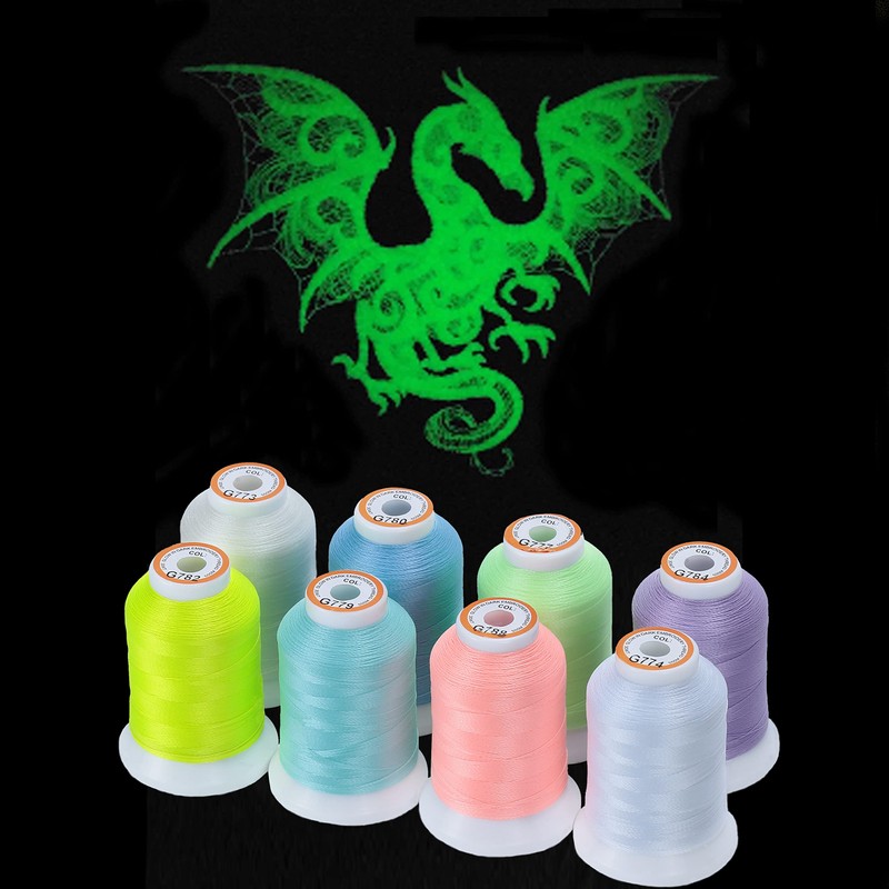 New brothread 8 Colors Luminous Embroidery Sewing Thread 30WT 500M