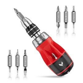 ARROW Stubby Ratcheting Screwdriver, 12-IN-1 Multi Bit Ratchet Screwdriver set, Premium S2 Steel, Innovated Bits Quick-Load Mechanism, with Phillips, Slotted, Torx, Square Bits Stored in Handle
