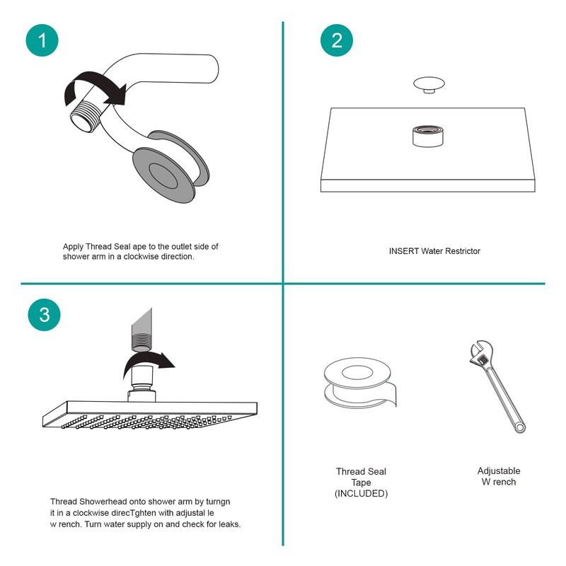 AULEEND Square Shower head, High Flow Stainless Steel Square Rainfall