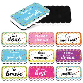 9Pcs Magnetic Dry Erasers Confetti Inspirational Whiteboard Erasers Colorful Small Dry Erase Erasers Printed Foam Black Felt for Home School Classroom, 4 x 2.2 Inch